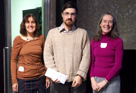 KEGS Pioneers Scholarship recipient Maxim Ralchenko flanked by KF Director Luise Sander, Pres., Sander Geophysics (L) and Professor Claire Samson, Carleton University (R).