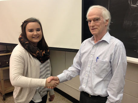 Scholarship presentation to Jessica Steeves by Yves Lamontagne.
