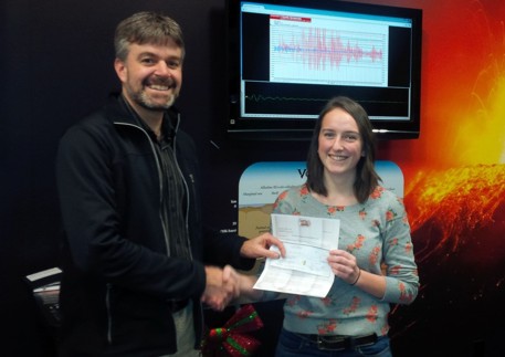 Prof. Karl Butler (L) presents scholarship to Jennifer Adam, University of New Brunswick