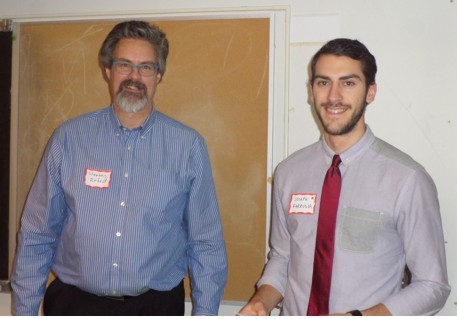 Stephen Reford, KF Vice-Chair (L), presents scholarship to Joseph Farrugia, University of Western Ontario (R).