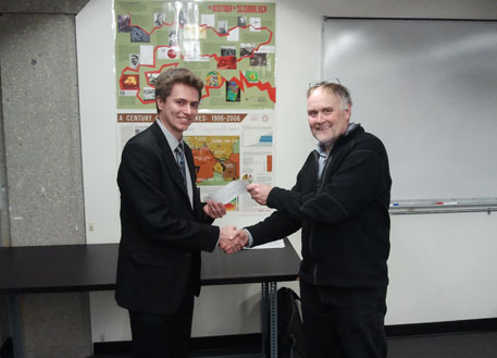 Scholarship presentation to Tim Hayward by Prof. Ian Ferguson.